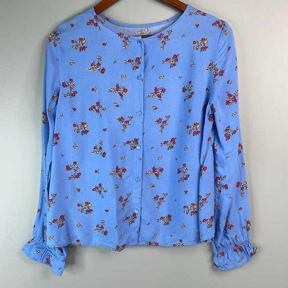H&M Floral Patterned Viscose Button Back Blouse Corleone Blue Round Neck Size  2 - Picture 8 of 13